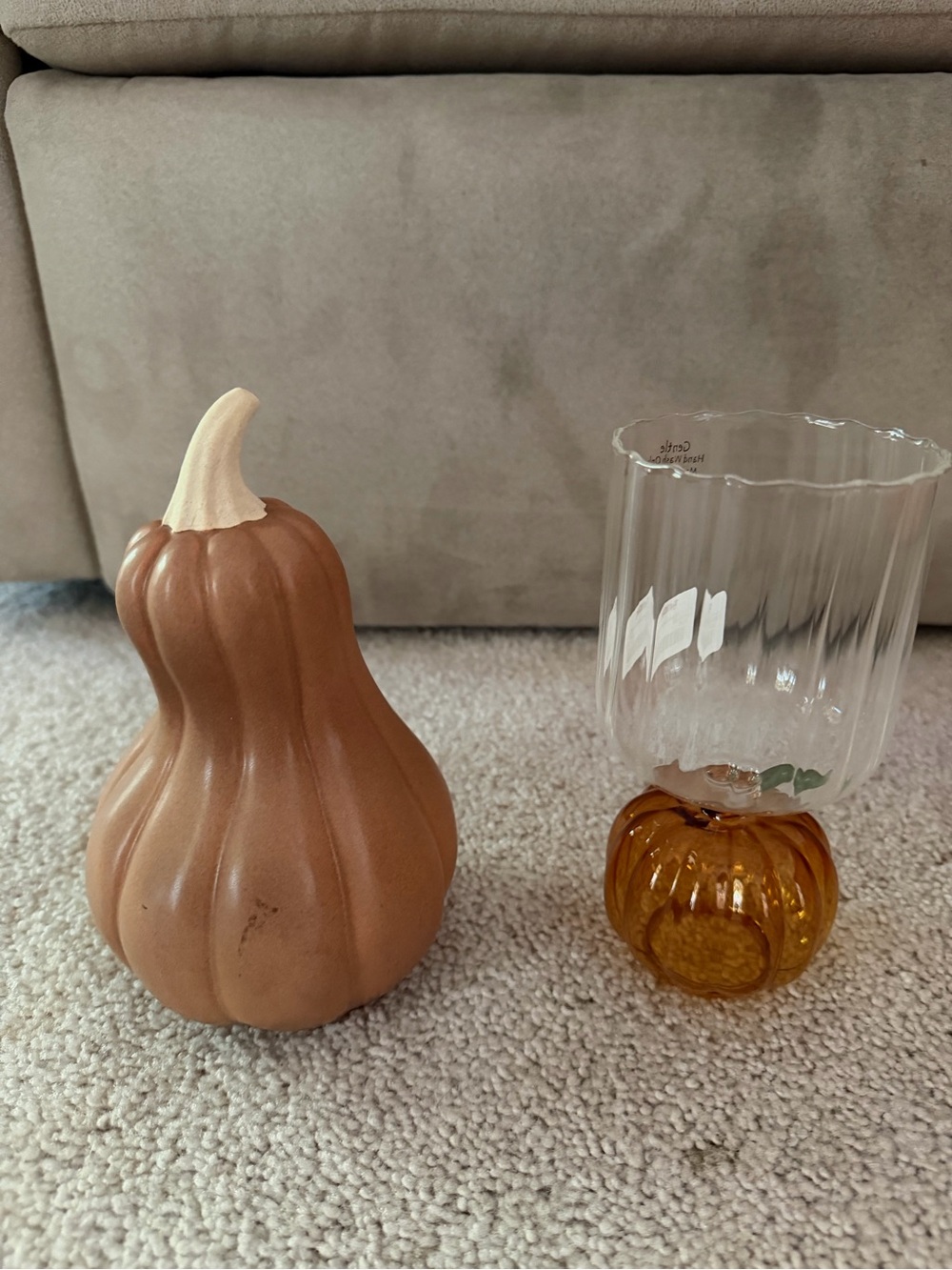 Ceramic pumpkin and pumpkin drinking glass